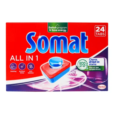 Таблетки для посудомоечных машин SOMAT, All in 1, 24 шт