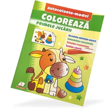 Carte de colorat Coloreaza+autocolante Primele jucarii