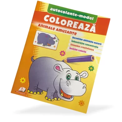 Carte de colorat Coloreaza+autocolante Animale amuzante