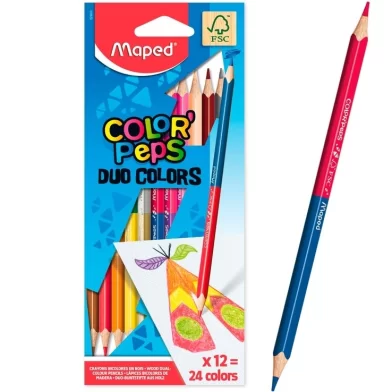 Карандаши цветные MAPED DUO, 12 штук - 24 цвета
