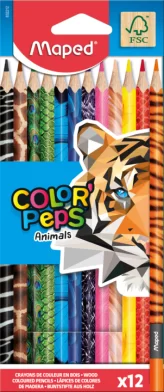 Creioane colorate MAPED Animals, 12 culori