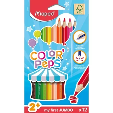 Creioane colorate MAPED Jumbo, 12 culori