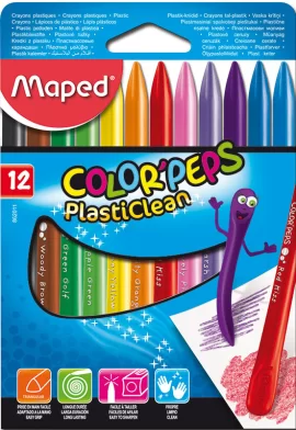 Creioane din plastic MAPED PlastiClean, 12 culori