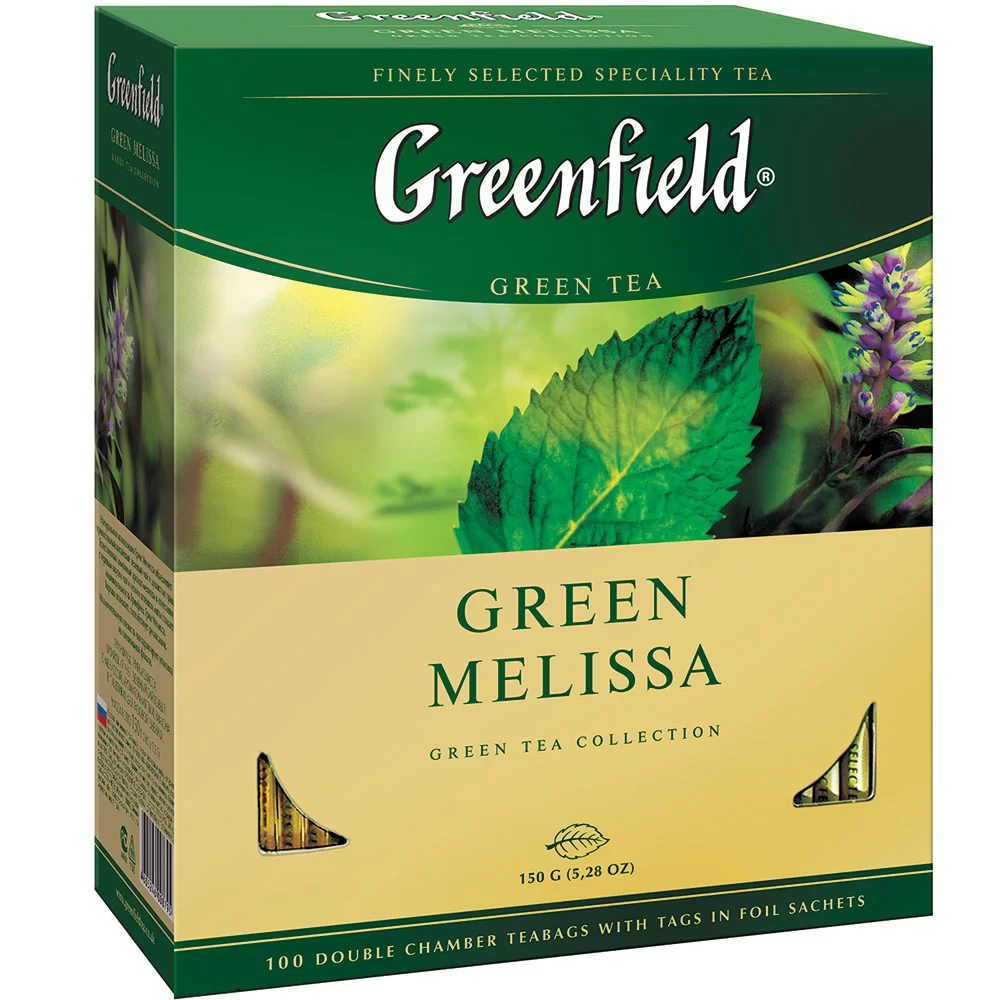 Чай GREENFIELD Green Melissa, 100 пакетиков по 2 г, к/у