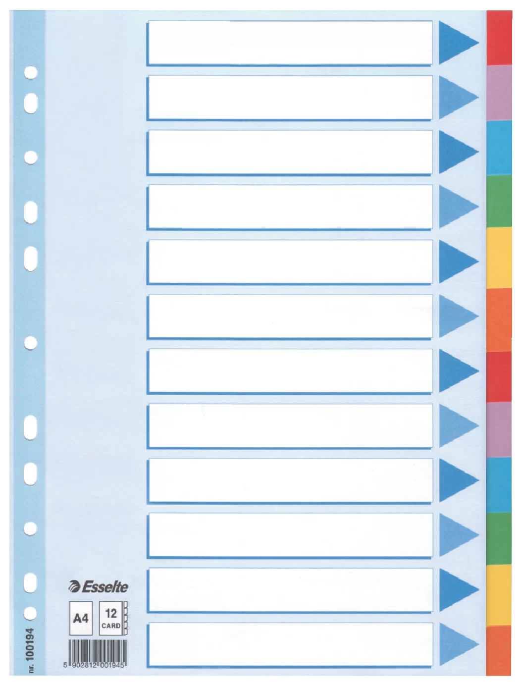 Separator din carton ESSELTE А4 color, 12 bucati