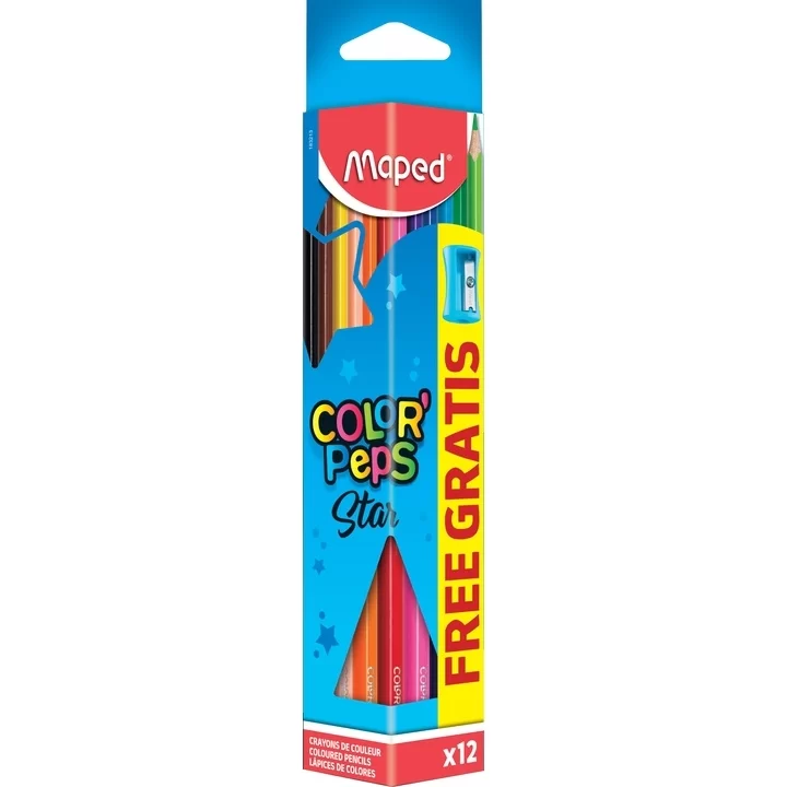 Creioane colorate MAPED Star, 12 culori + ascutitoare