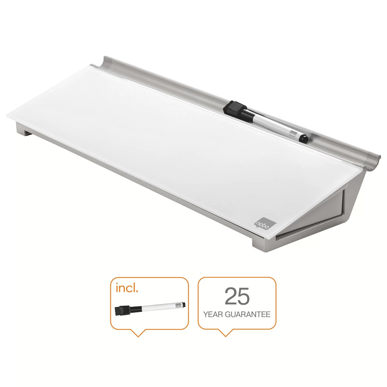Tabla din sticla NOBO Pro 45х14 cm, p-u birou, alba