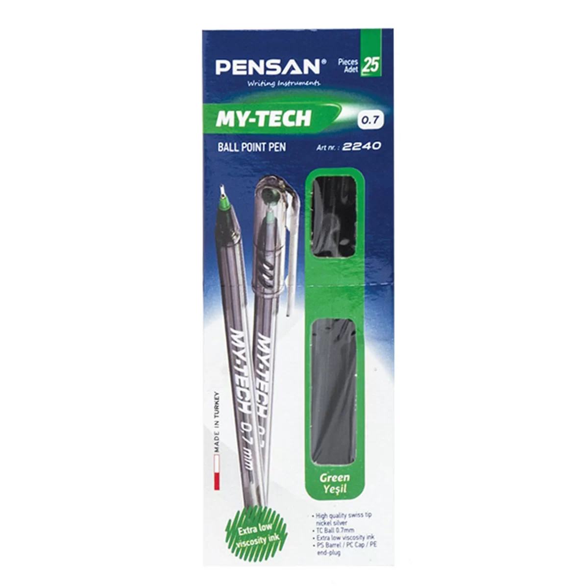 Ручка шариковая PENSAN My-Tech, 0.7 мм, зеленая 