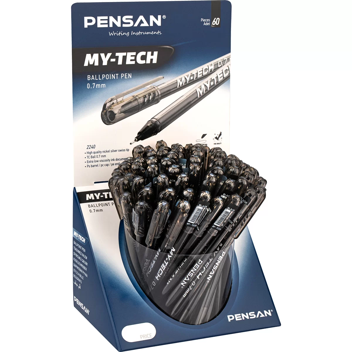 Ручка шариковая PENSAN My-Tech, 0.7 мм, 60 штук, черная