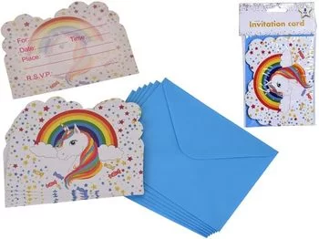 Set invitatii Unicorn, 14x11 cm., 8 bucati