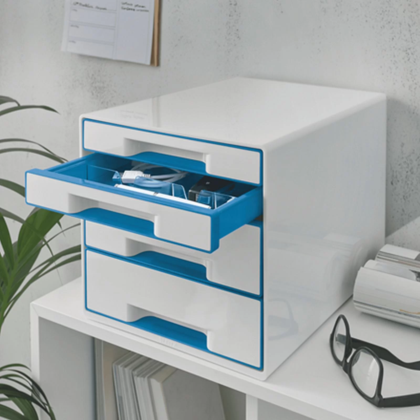 Cabinet cu 4 sertare LEITZ WOW, alb-albastru