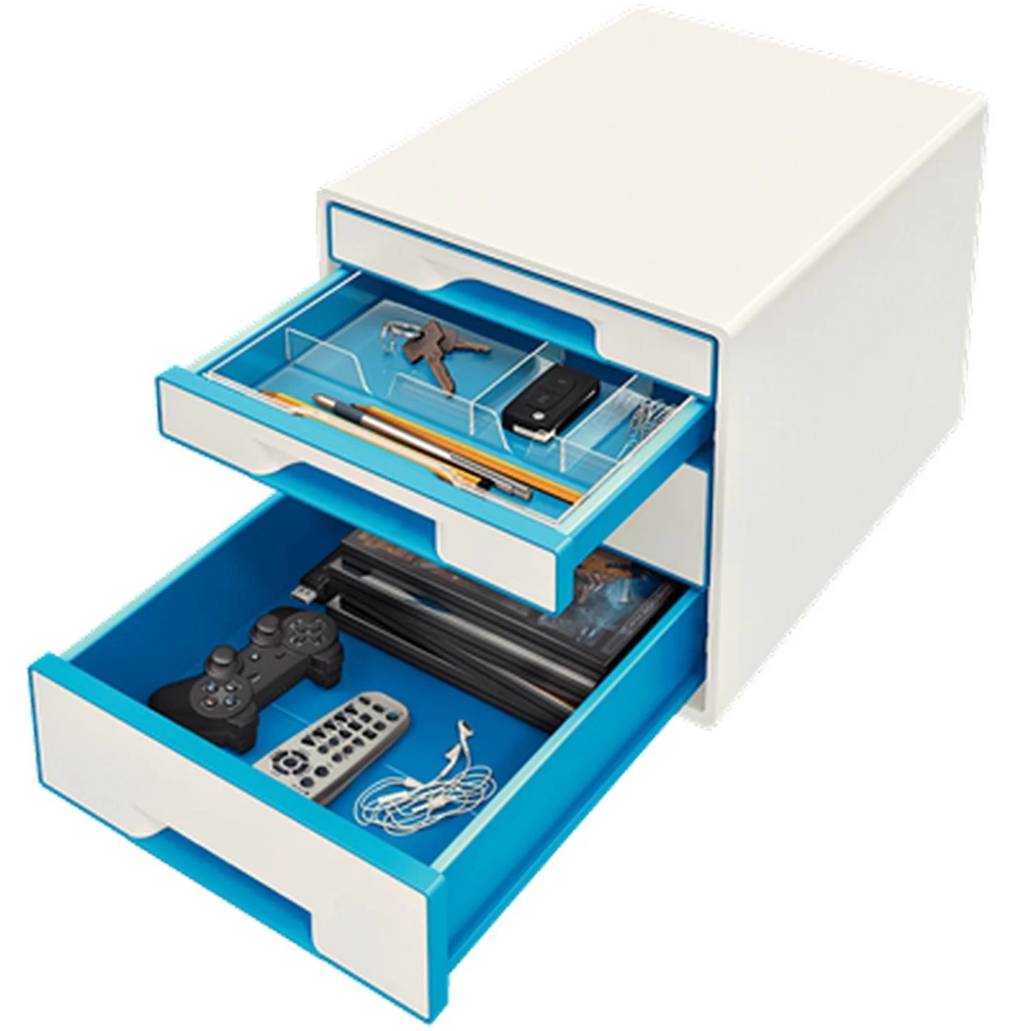 Cabinet cu 4 sertare LEITZ WOW, alb-albastru