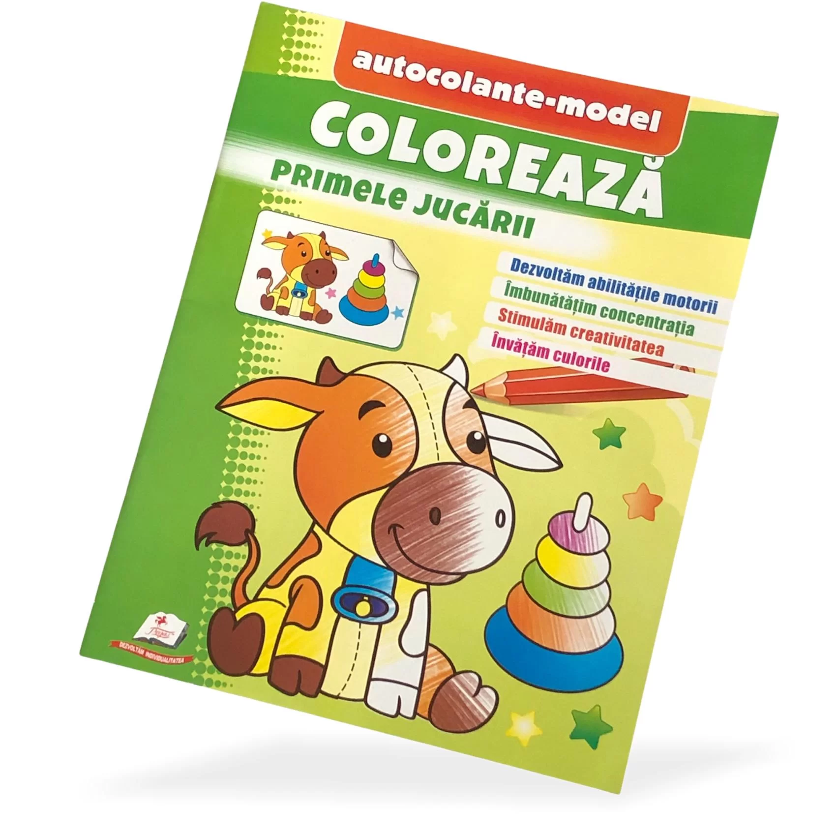 Carte de colorat Coloreaza+autocolante Primele jucarii