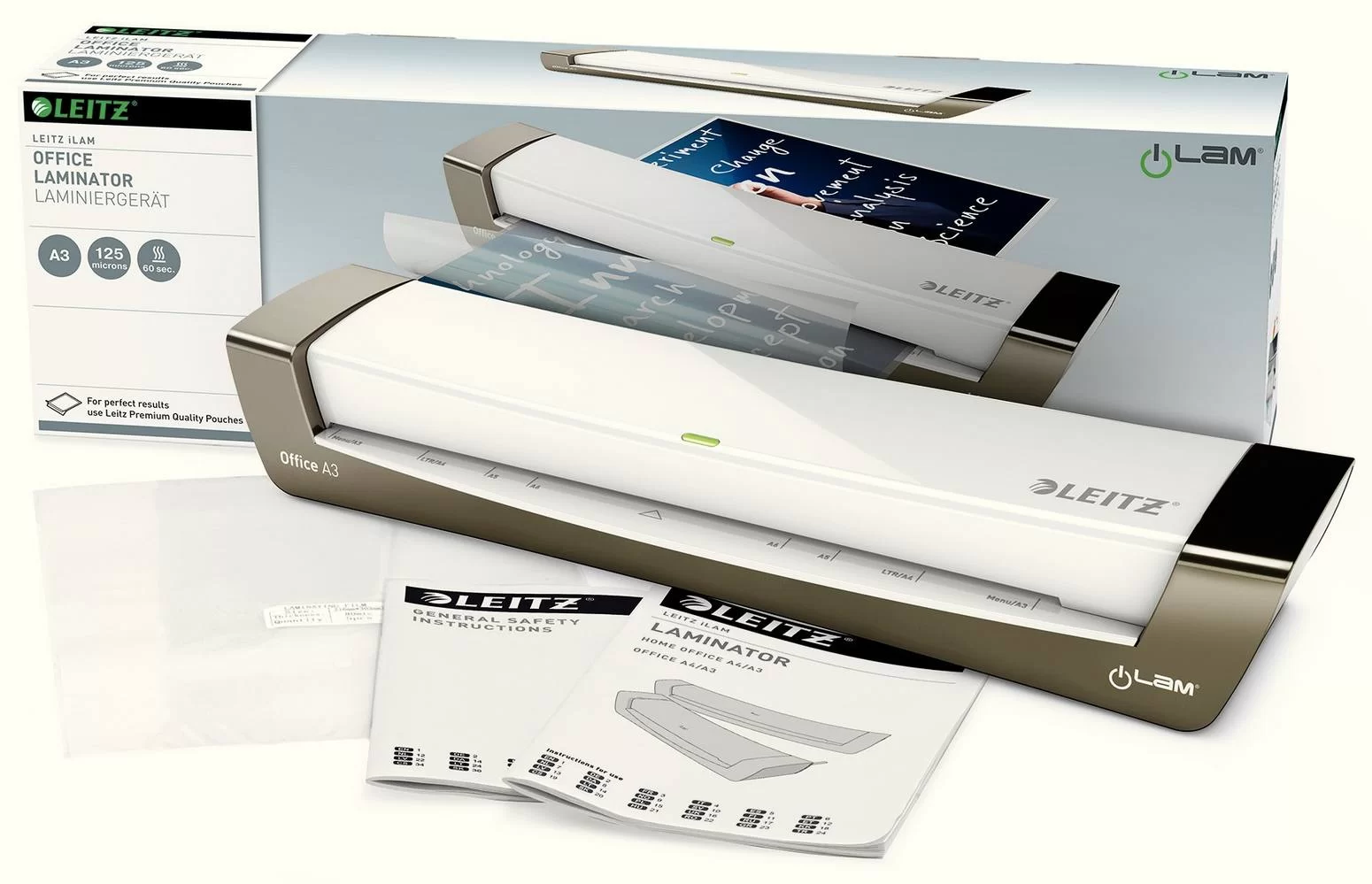 Laminator LEITZ iLam Office, 80-125 mic, A3, argintiu