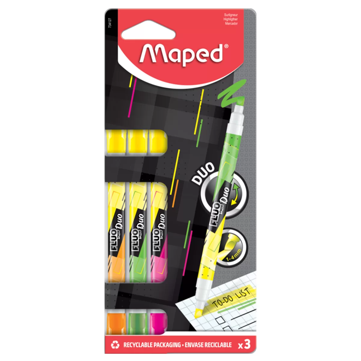 Set textmarkere MAPED Duo, 3 bucati, 4 culori