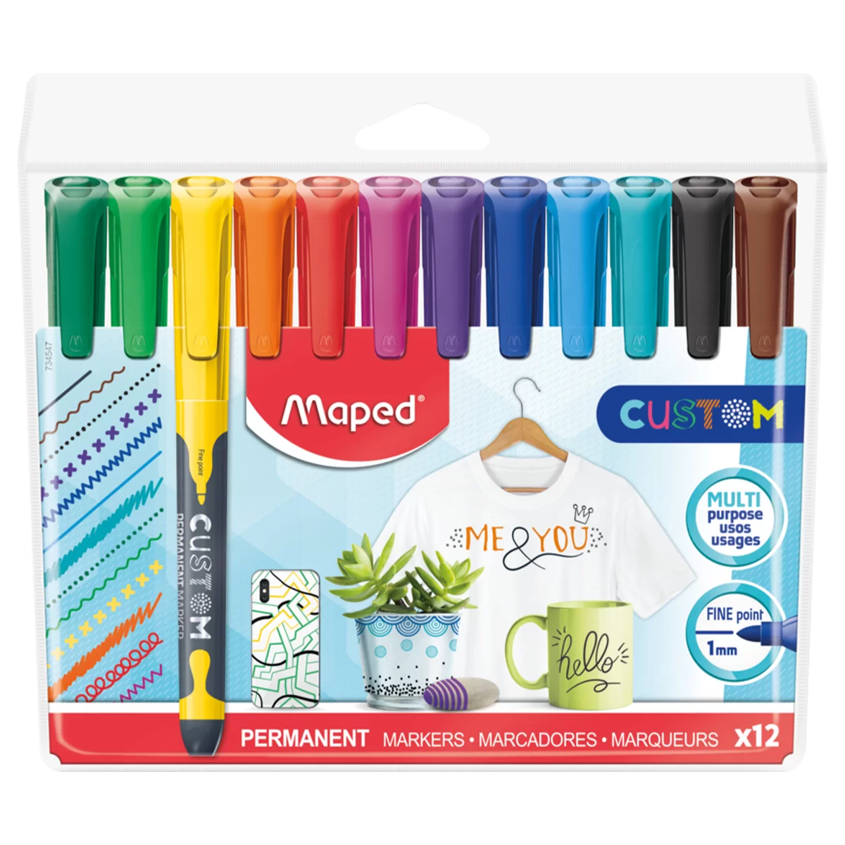 Set markere permanente MAPED Custom, 12 culori, zipper