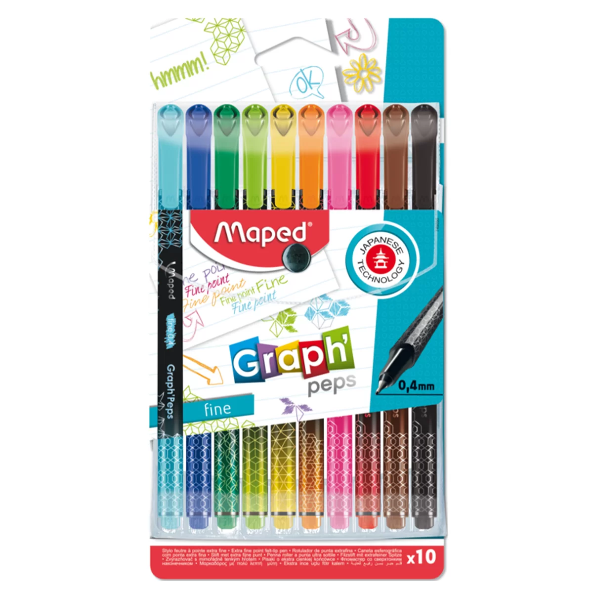 Liner MAPED Deco 0.4mm, 10 culori, blister