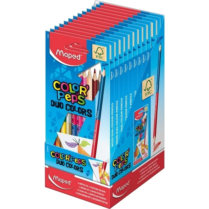 Карандаши цветные MAPED DUO, 12 штук - 24 цвета