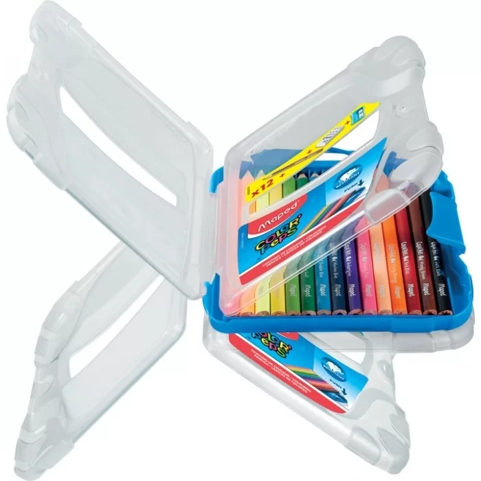 Creioane colorate MAPED, 12 culori + penar din plastic
