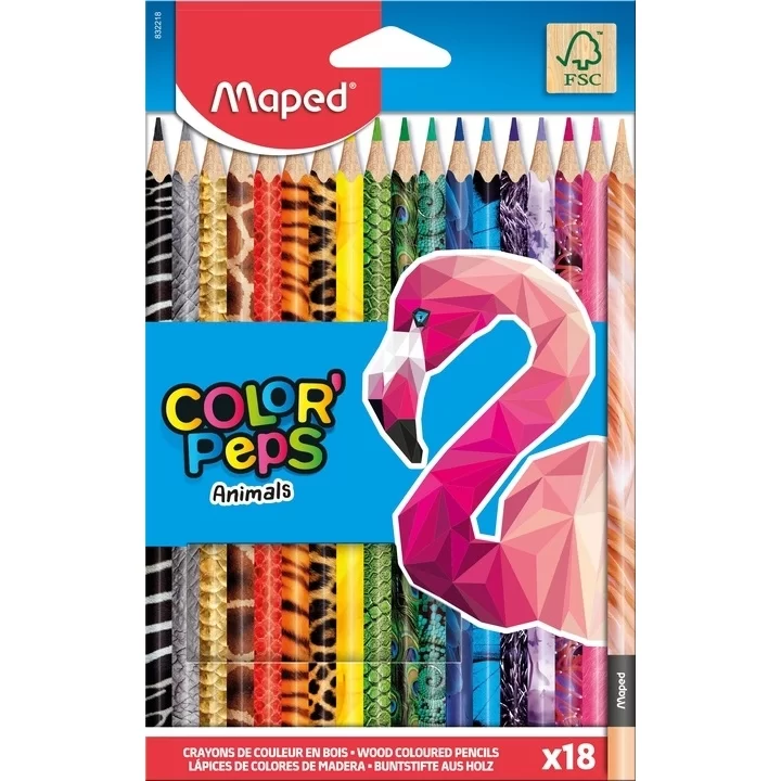 Creioane colorate MAPED Animals, 18 culori
