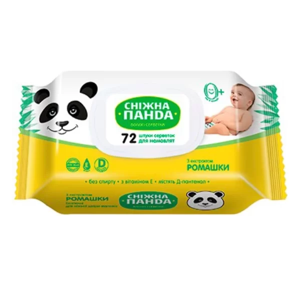 Салфетки влажные PANDA vit.E,D, 72 штуки, с крышкой