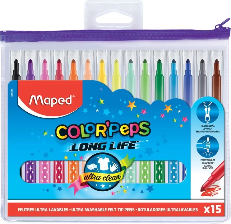 Carioci MAPED Long Life, 15 culori, zipper