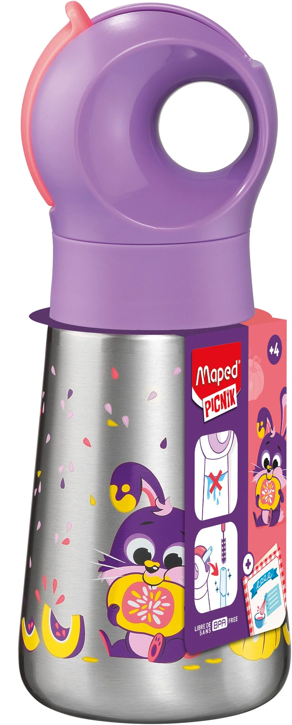 Бутылка MAPED Miniz Кролик, 350 мл, фиолетовая