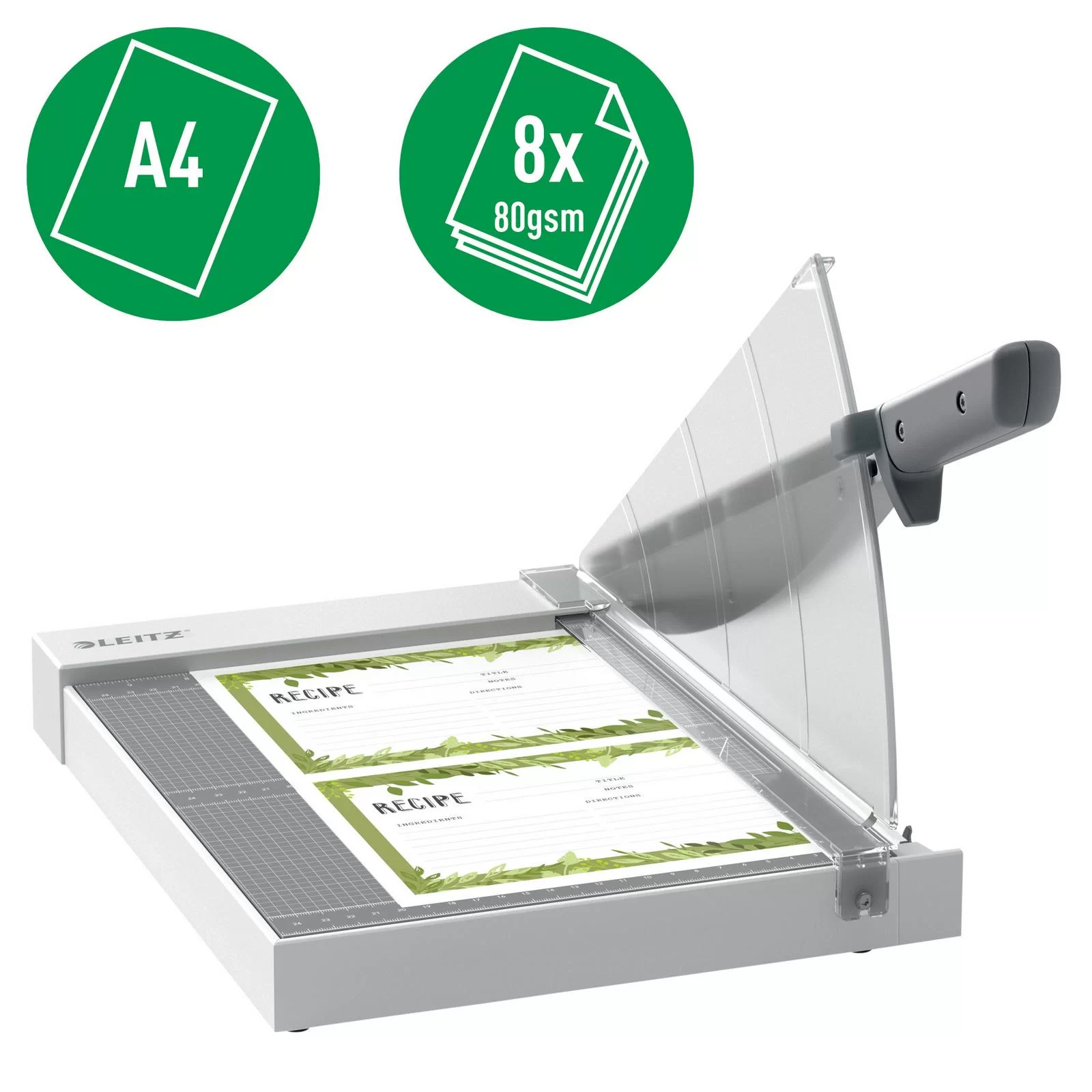 Ghilotina LEITZ Home Precision, A4, 8 foi, gri