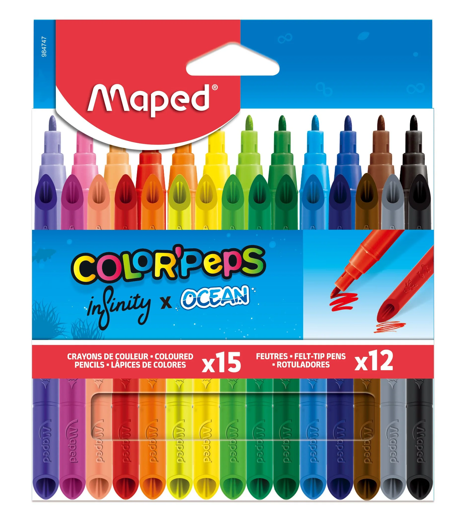 Набор MAPED Infinity+Ocean, 15 карандашей+12 фломастеров