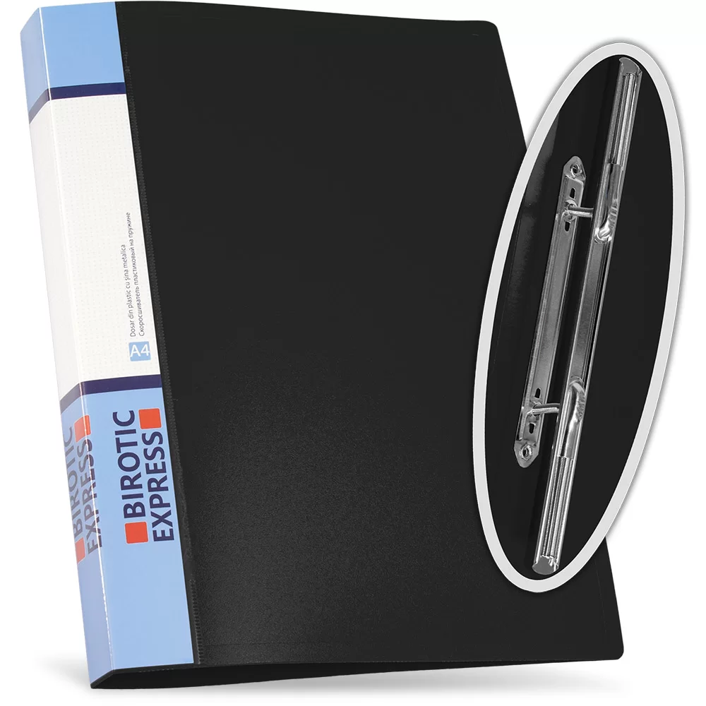 Dosar cu sina metalica BExpress din plastic A4, negru