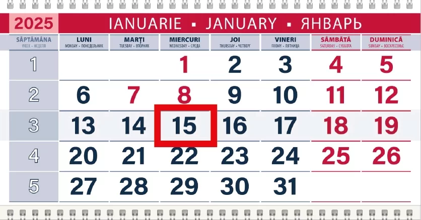 Calendar de perete ŞARPE VERDE, 2025, cu 3 sectii 