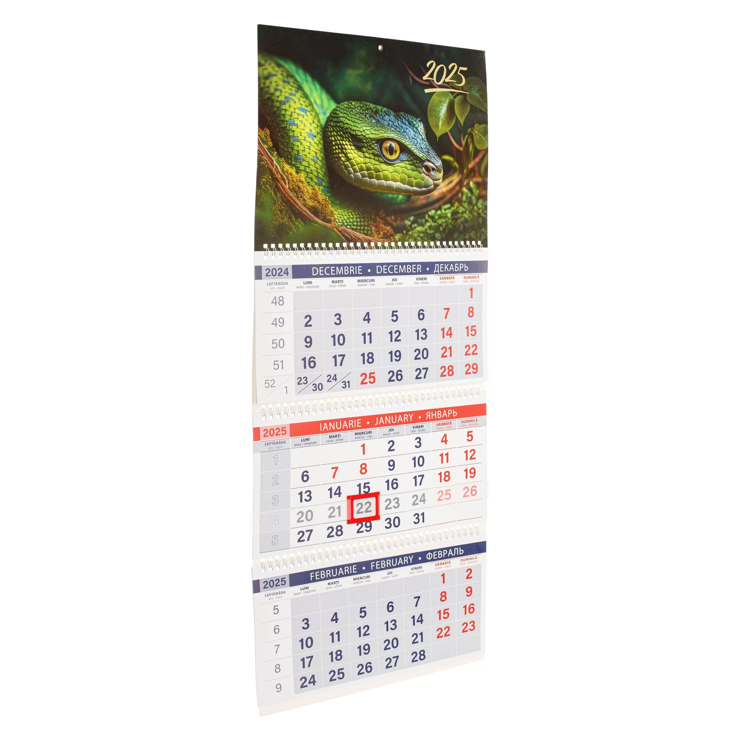 Calendar de perete ŞARPE VERDE, 2025, cu 3 sectii 