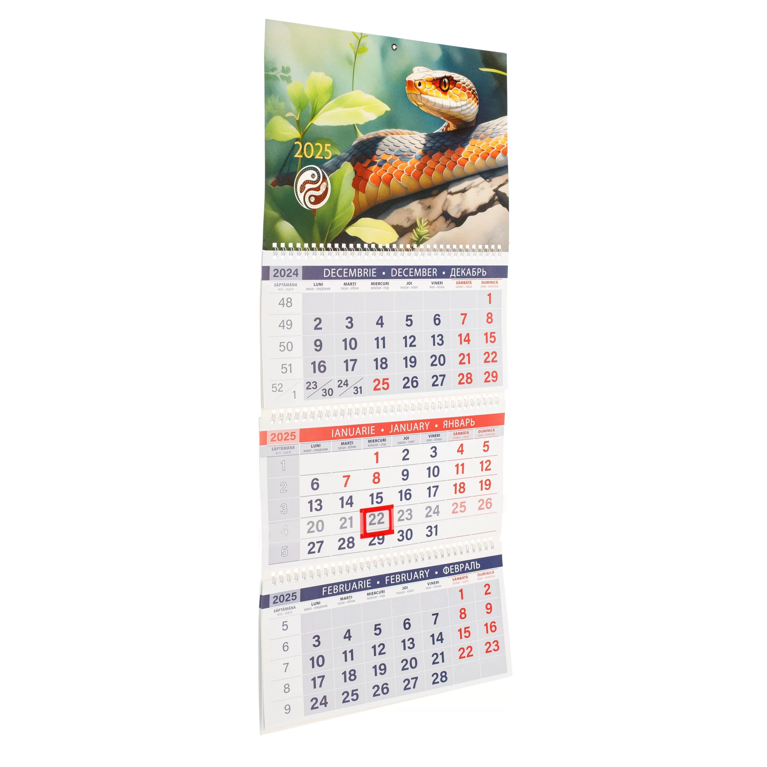 Calendar de perete ŞARPE YIN-YAN, 2025, cu 3 sectii 