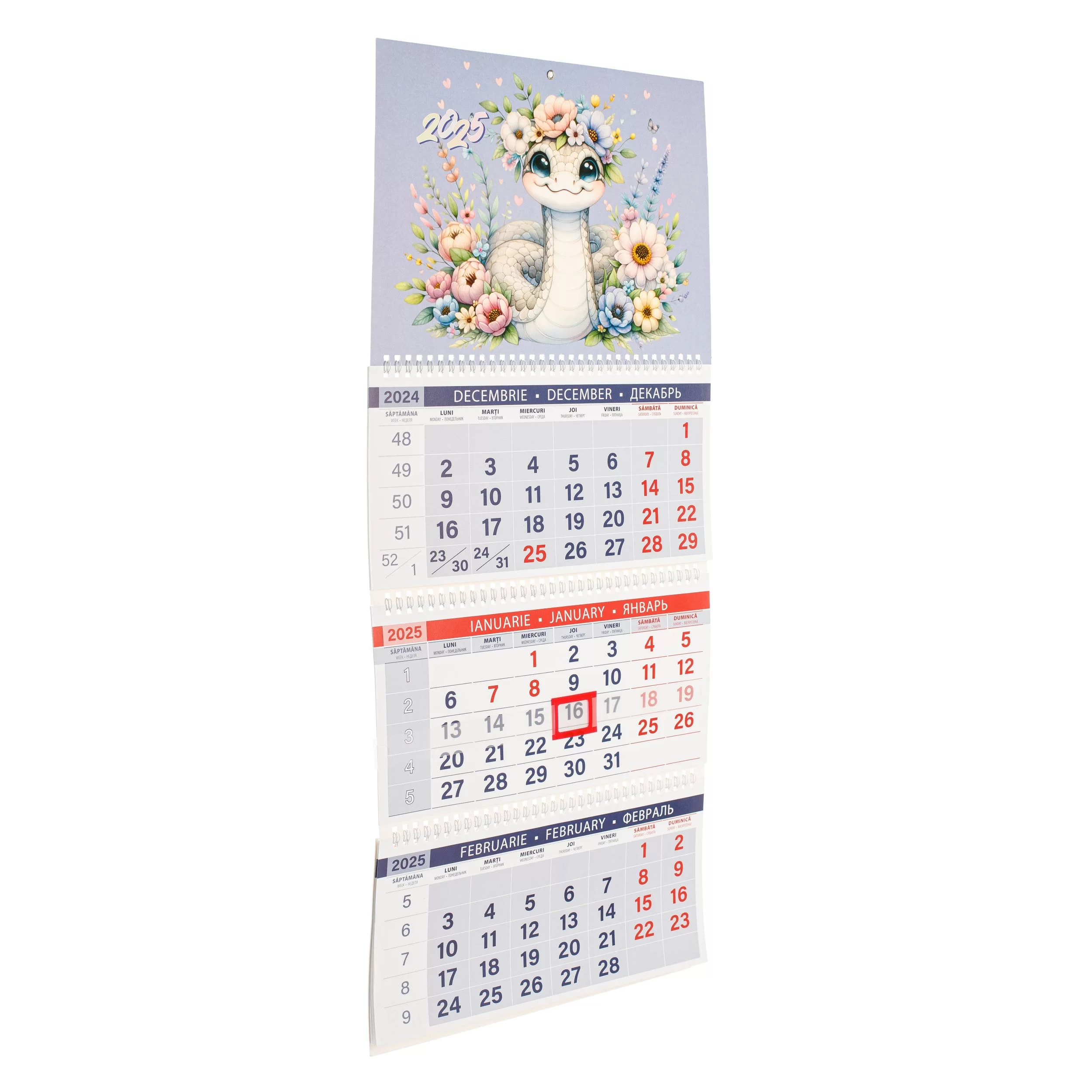 Calendar de perete ŞARPE IN FLORI, 2025, cu 3 sectii 