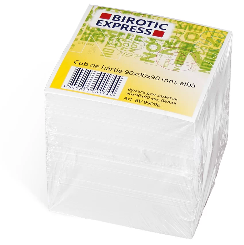 Cub de hârtie BIROTIC Express 90x90x90mm, albă