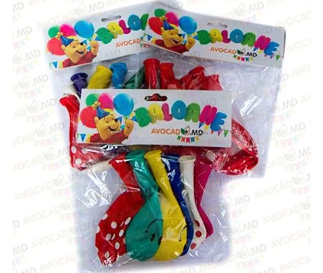 Baloane colorate cu desen latex, 25cm, 6 bucati