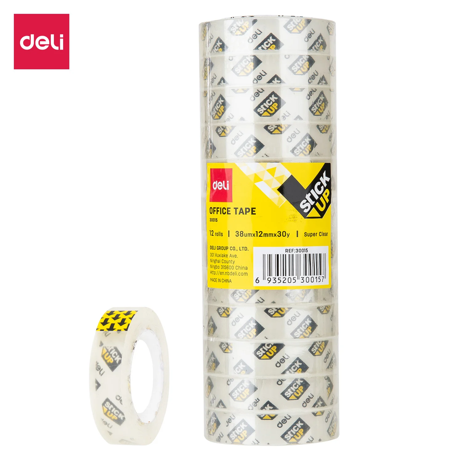 Banda adeziva transparenta DELI StickUp 12mm x 30m