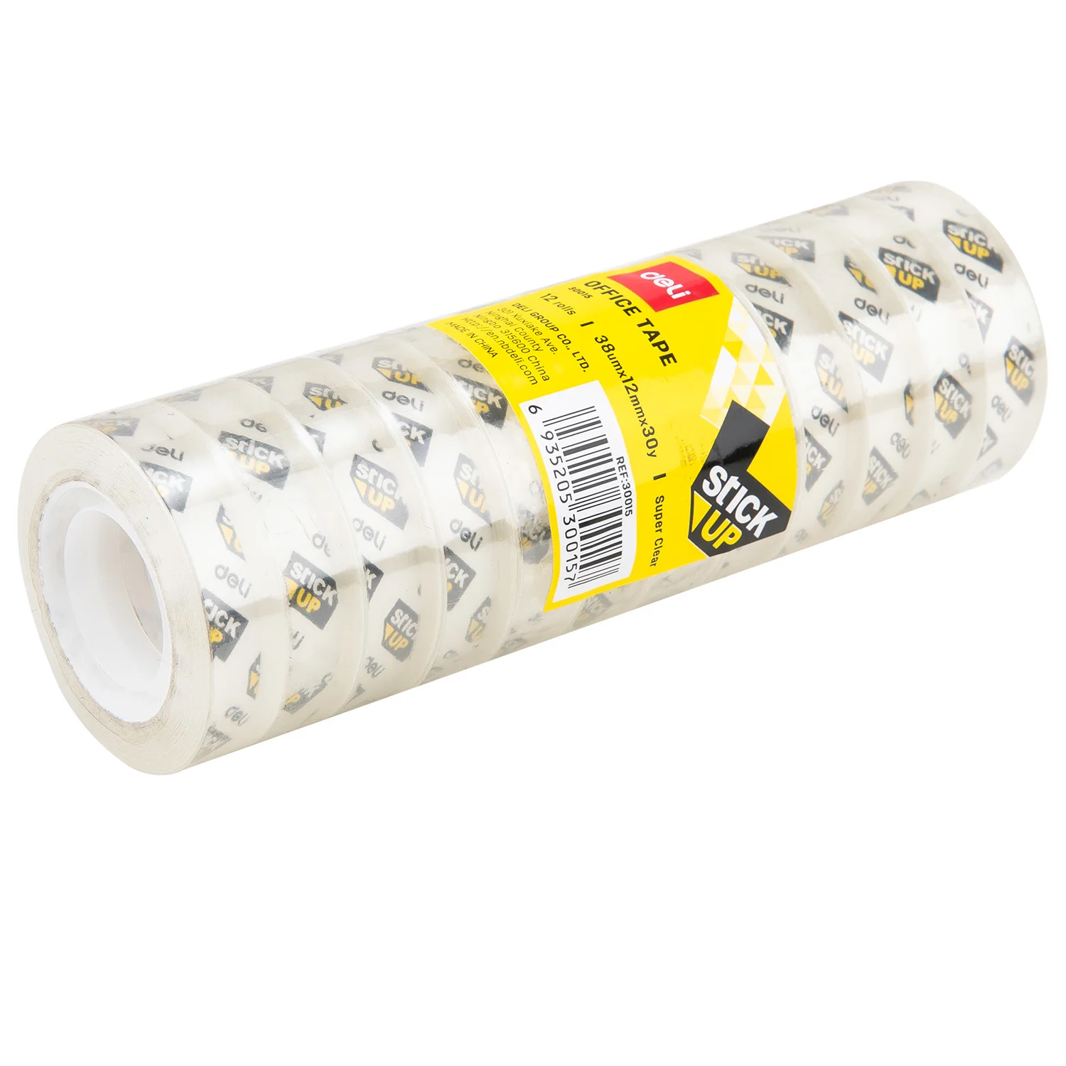 Banda adeziva transparenta DELI StickUp 12mm x 30m
