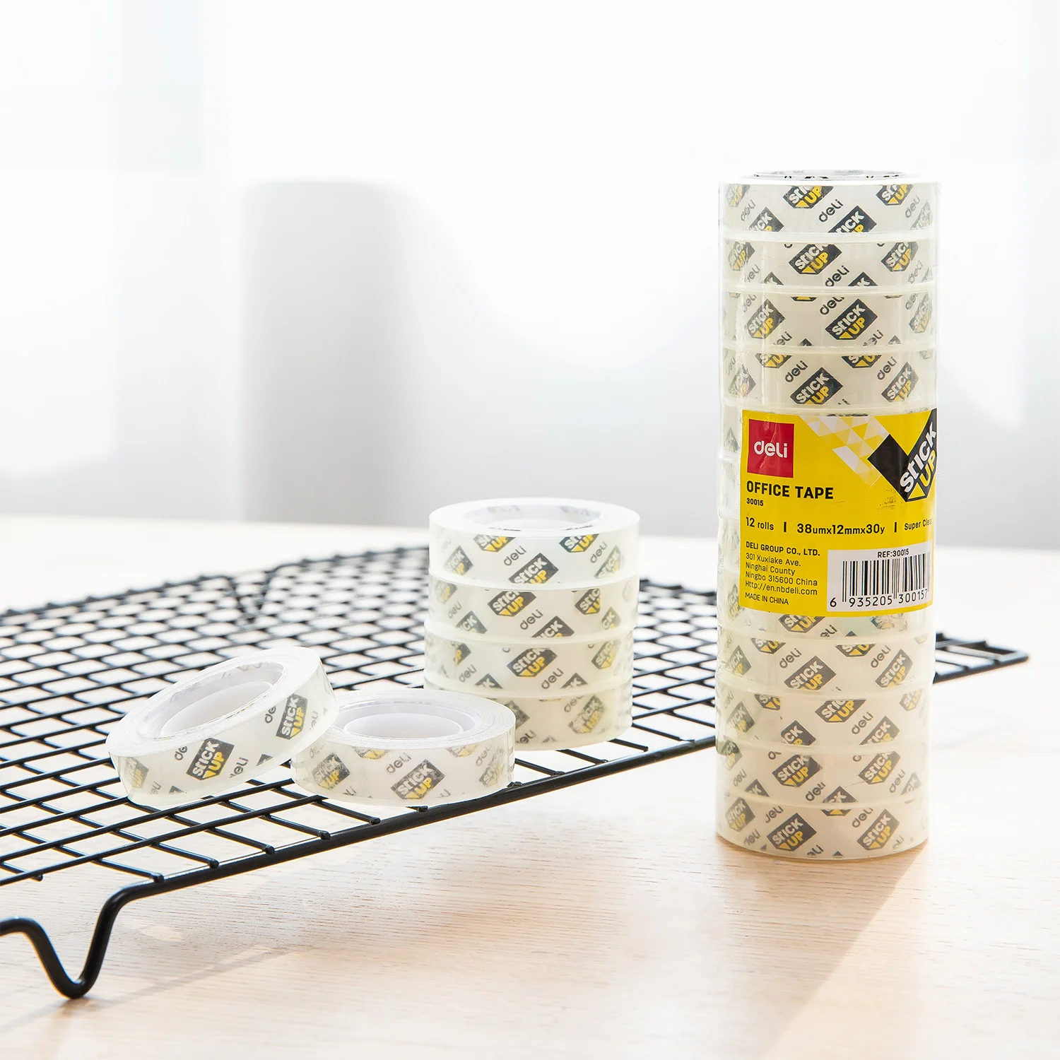 Banda adeziva transparenta DELI StickUp 12mm x 30m
