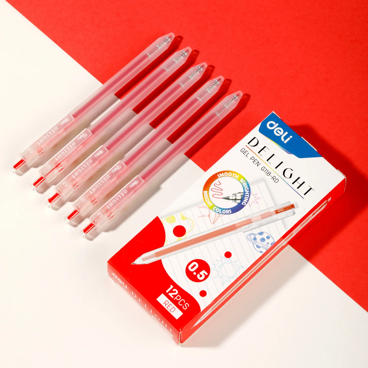 Pix cu gel DELI Delight, 0.5 mm, cu mecanism, rosu