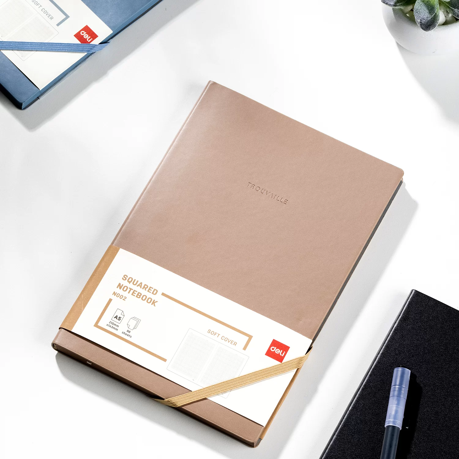 Agenda nedatata DELI A5, 96 foi, elastic, maro deschis