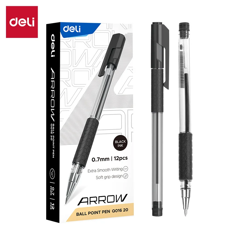 Ручка шариковая DELI Arrow, грип, 0.7 мм, черная