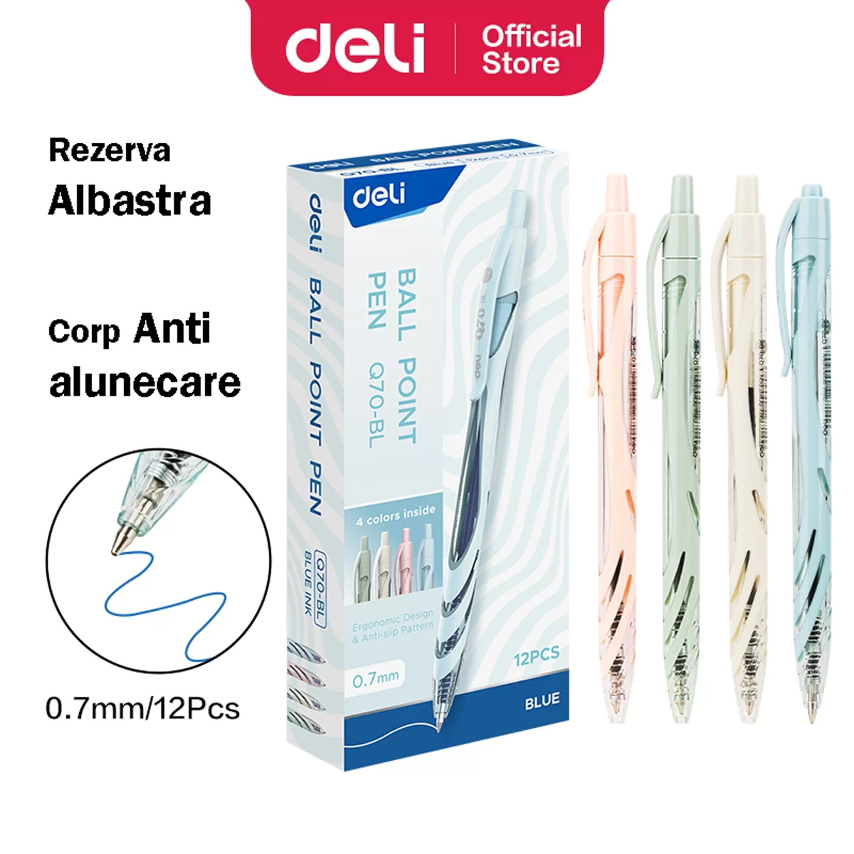 Pix cu mecanism DELI Q70, 0.7mm, albastru