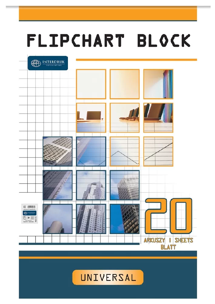 Hartie p/u flipchart INTERDRUK 64x100cm, 20 foi, patrat