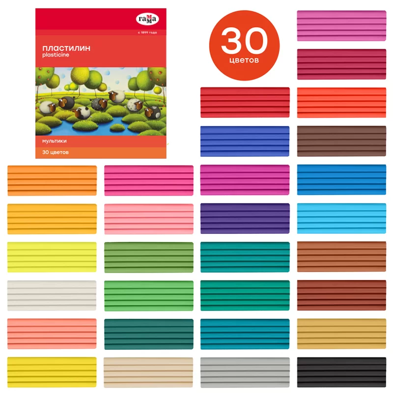 Plastilina GAMMA Multiki 30 culori, 600 gr, cu cutitas