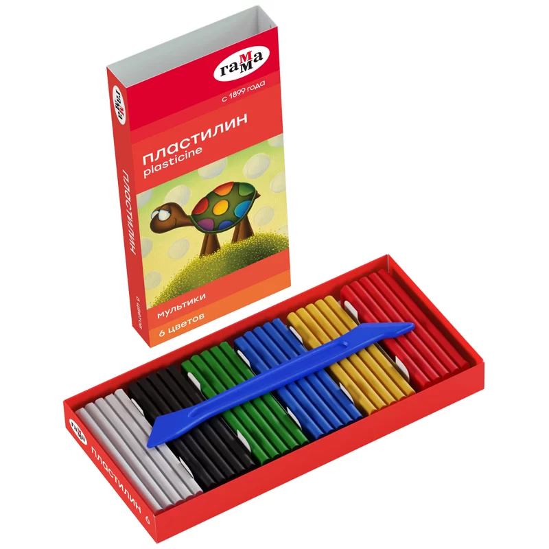 Plastilina GAMMA Multiki 6 culori, 120gr, cu cutitas