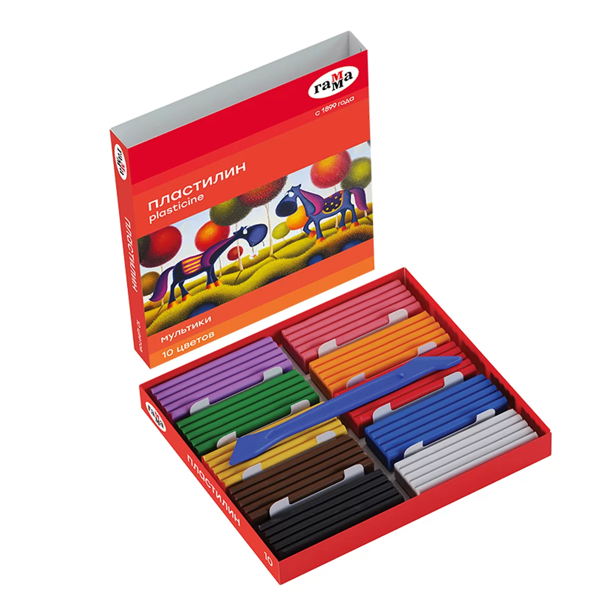 Plastilina GAMMA Multiki 10 culori, 200gr, cu cutitas