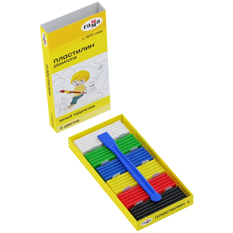 Plastilina GAMMA Pictorul Tanar 6cul,84gr, cu cutitas