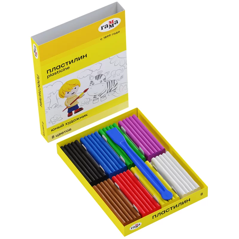 Plastilina GAMMA Pictorul Tanar 8 cul, 112gr, cutitas
