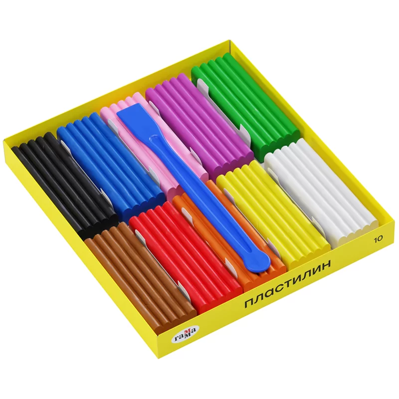 Plastilina GAMMA Pictorul Tanar 10cul,140gr, cu cutitas